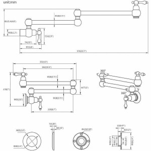 Kitchen Faucet,Wall Mounted Pot Filler Brass Two Handles One Hole Brushed Foldable Faucet