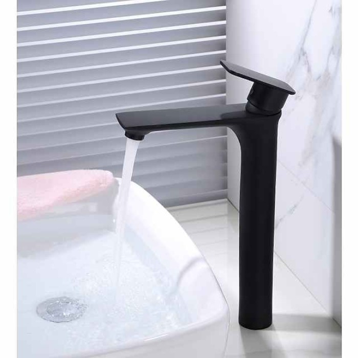 Bathroom Sink Faucet - FaucetSet Black Deck Mounted Single Handle One HoleBath Taps