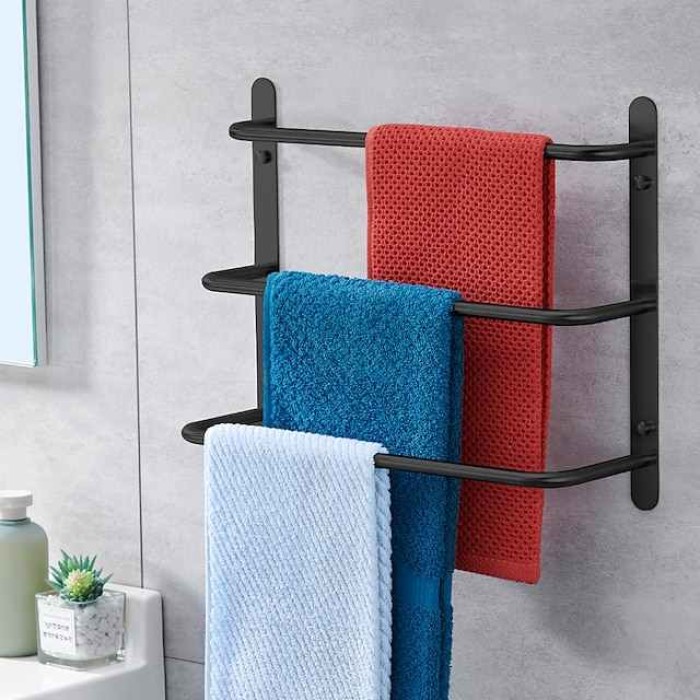 Bathroom Towel Bar Multilayer Bathroom Shelf Contemporary Polished Stainless Steel Bathroom 3-tier Towel Bar Wall Mounted 45/60 cm