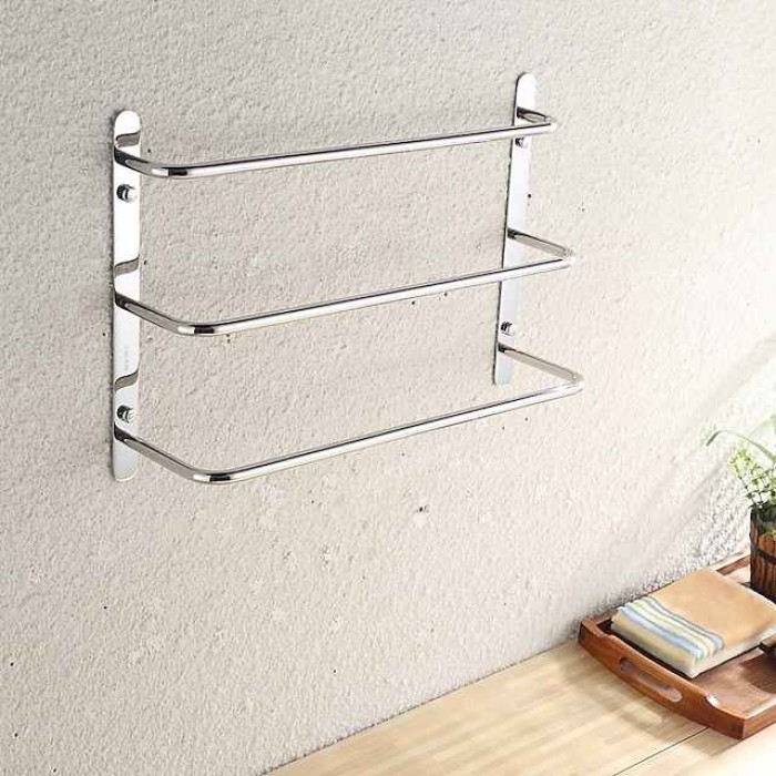 Bathroom Towel Bar Chrome Multilayer New Design Stainless Steel Bath 3 Rods Towel Rack Wall Mounted Silvery 1pc