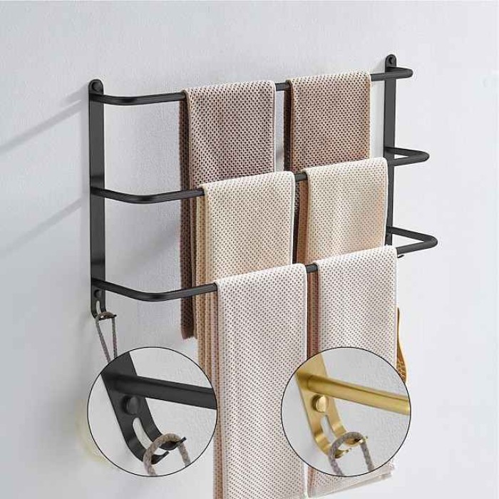 Wall Mounted Towel Rack,Stainless Steel 3-TierTowel Bar Storage Shelf for Bathroom 60cm Towel Holder Towel Rail Towel Hanger