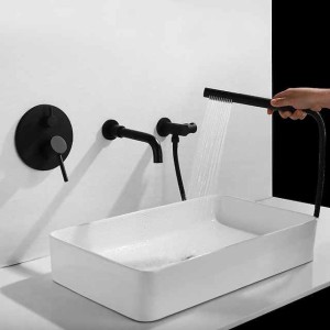 Bathroom Sink Faucet - FaucetSet / Wall Mount Painted Finishes Wall Mounted Two Handles Three HolesBath Taps