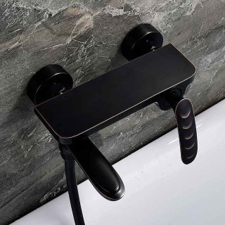 Wall Mounted Bathtub Faucet,Black Oil-rubbed Bronze Single Handle Two Holes Ceramic Valve Bath Shower with Hot and Cold Switch 