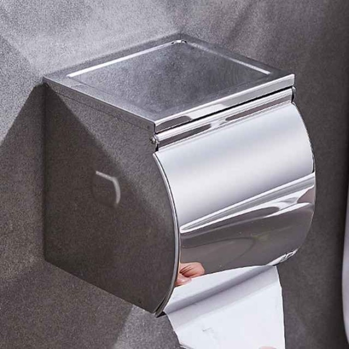 Toilet Paper Holder New Design Stainless Steel Mobile Phone Storage Shelf Wall Mounted Silvery 1pc