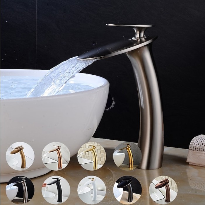 Bathroom Faucet Single Handle Silvery Waterfall Brushed Sink Faucet Contain with Cold and Hot Water Mixer