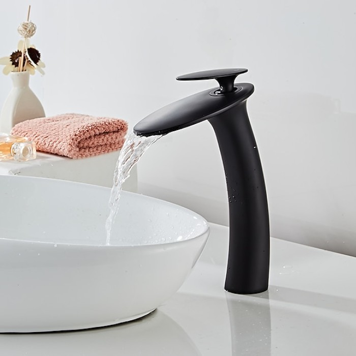 Bathroom Faucet Single Handle Silvery Waterfall Brushed Sink Faucet Contain with Cold and Hot Water Mixer