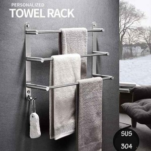 Towel Holder with Hooks for Bathroom,3-Tiers Wall Mounted Stainless Steel Brushed Towel Rack Rustproof Towel Bar 40/50/60CM(Silvery)