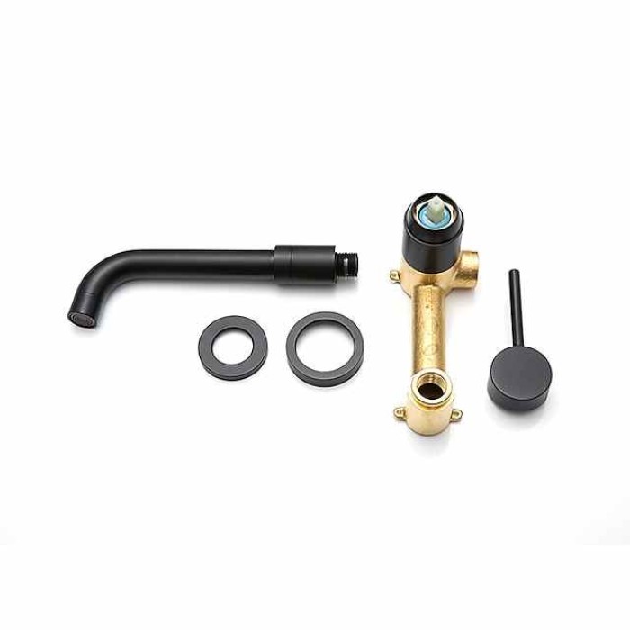 Matte Black Bathroom Sink Faucet Brass Wall Installation Basin Faucet Cold and Hot Water Mixer Tap Contemporary