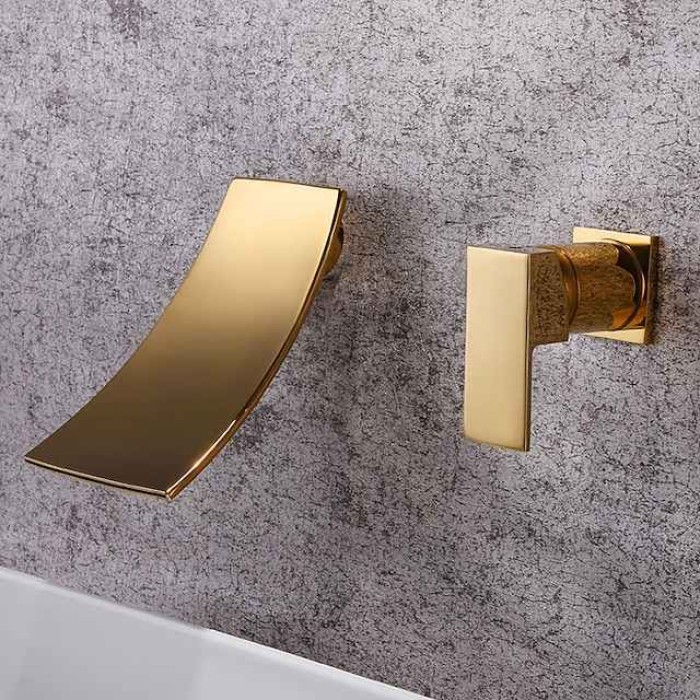 Bathroom Sink Faucet - Wall Mount / Waterfall Brushed Wall Mounted Single Handle Two HolesBath Taps