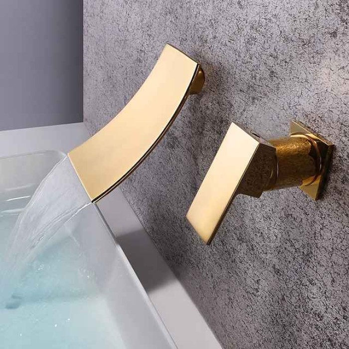 Bathroom Sink Faucet - Wall Mount / Waterfall Brushed Wall Mounted Single Handle Two HolesBath Taps