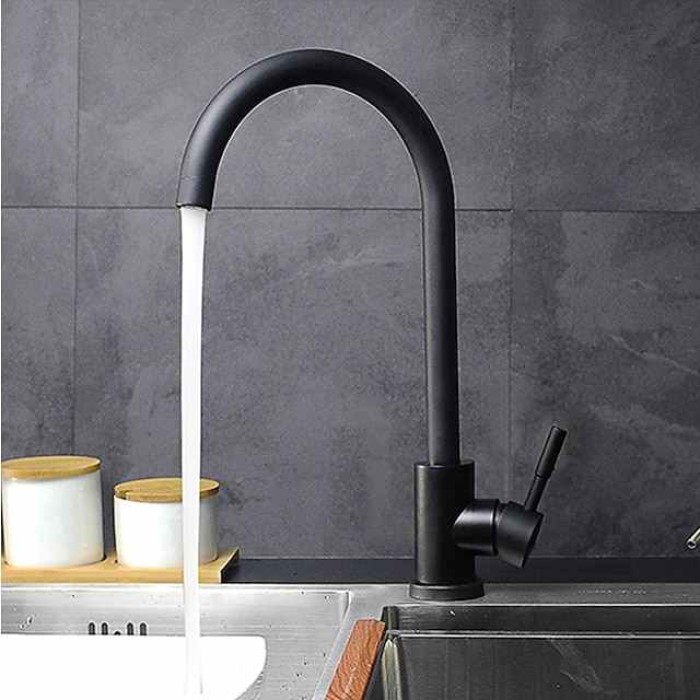 Stainless Steel Kitchen Faucet,Brushed Free Standing Single Handle One Hole Standard Spout High Arc 360° Rotatable Bathroom Sink Faucet with Hot and Cold Water Switch