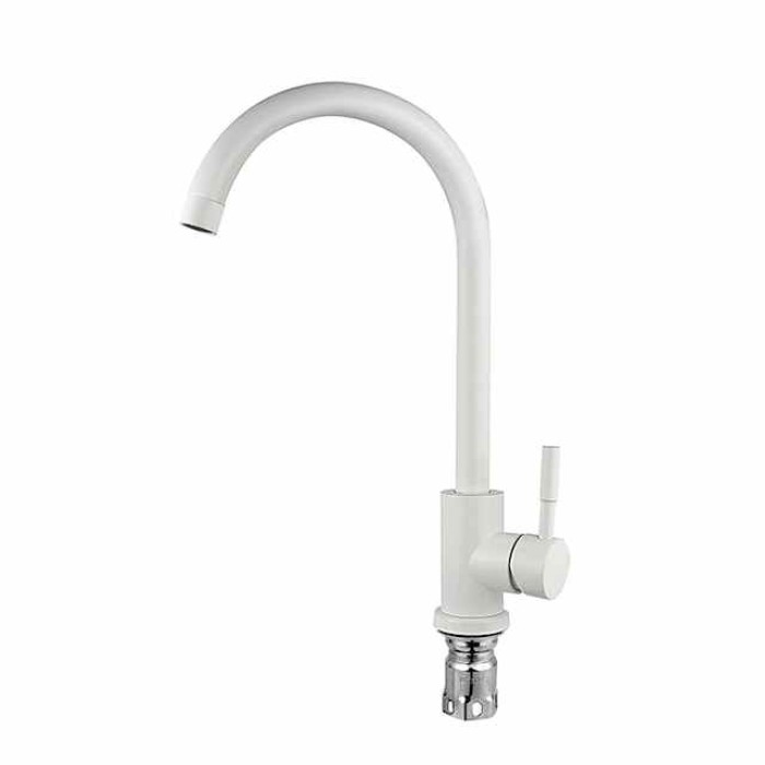 Stainless Steel Kitchen Faucet,Brushed Free Standing Single Handle One Hole Standard Spout High Arc 360° Rotatable Bathroom Sink Faucet with Hot and Cold Water Switch