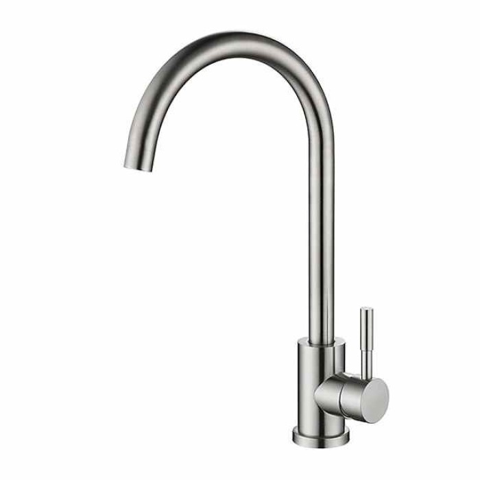 Stainless Steel Kitchen Faucet,Brushed Free Standing Single Handle One Hole Standard Spout High Arc 360° Rotatable Bathroom Sink Faucet with Hot and Cold Water Switch