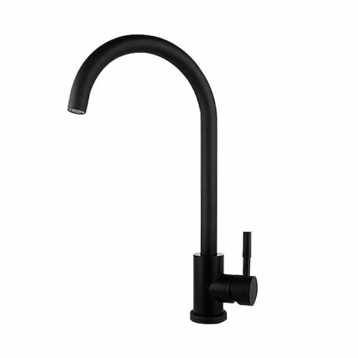 Stainless Steel Kitchen Faucet,Brushed Free Standing Single Handle One Hole Standard Spout High Arc 360° Rotatable Bathroom Sink Faucet with Hot and Cold Water Switch