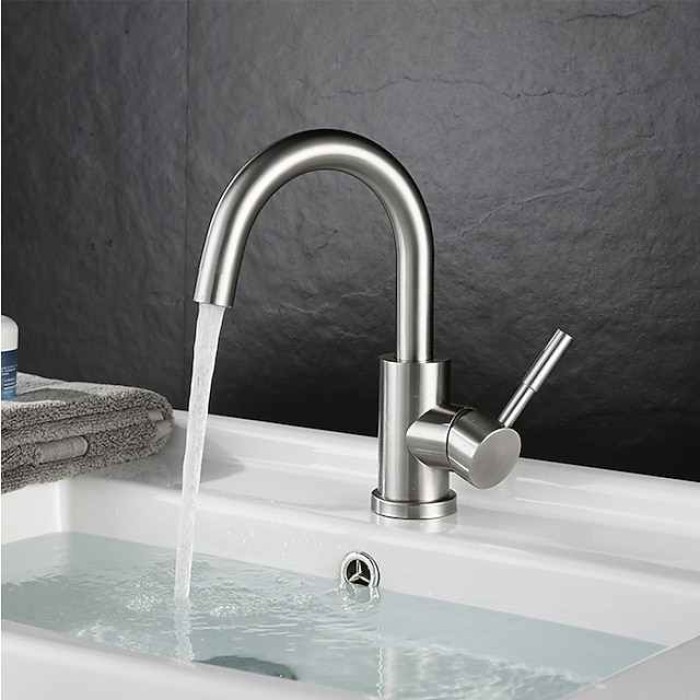 Bathroom Sink Faucet,Single Handle Black Nickel/White Dainted/Brushed One Hole Standard Spout Stainless Steel Bathroom Sink Faucet with Hot and Cold Water