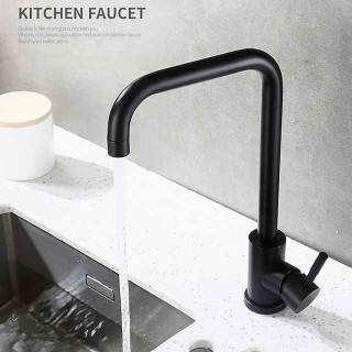 Kitchen Faucet Black Single Handle One Hole Standard Spout Kitchen Taps Polished Brass Adjustable to Cold/Hot Water