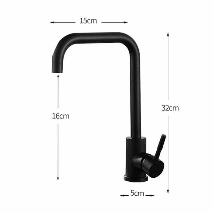 Kitchen Faucet Black Single Handle One Hole Standard Spout Kitchen Taps Polished Brass Adjustable to Cold/Hot Water