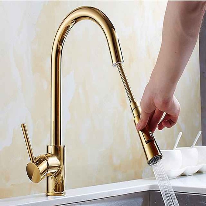 Kitchen Faucet - Single Handle One Hole Electroplated Pull-Out / ­Pull-Down / Tall / ­High Arc Free Standing Ordinary Kitchen Taps