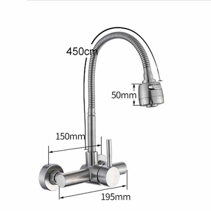 Wall Mount Kitchen Sink Mixer Faucet with Sprayer Kitchen Faucet Stainless Steel Pot Filler Taps, 360 Swivel Polished Black/Chrome Single Handle Mixer Vessel Tap