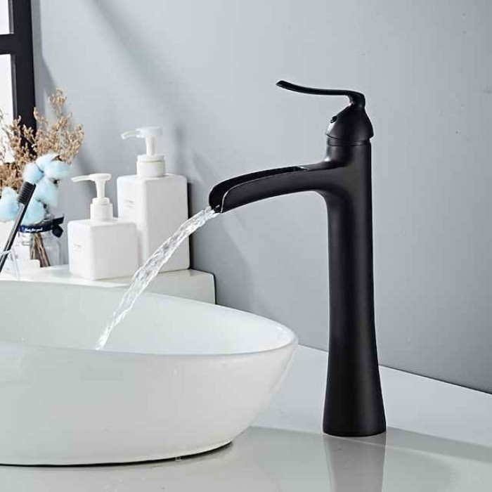 Waterfall Bathroom Faucet, Rustic Single Handle One Hole Brass Waterfall Bathroom Sink Faucet with Hot and Cold Water