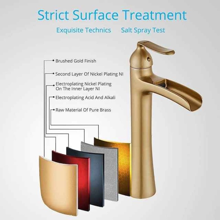 Waterfall Bathroom Faucet, Rustic Single Handle One Hole Brass Waterfall Bathroom Sink Faucet with Hot and Cold Water