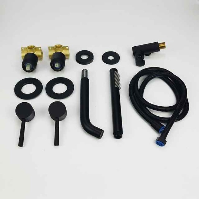 Bathtub Faucet,Brass Painted Finishes Black Split Bathtub Faucet with Hand-held Water Outlet and Wall Entry