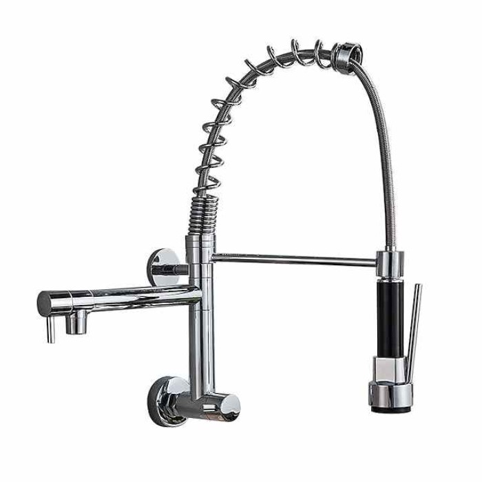 Kitchen Faucet Sink Pull Out Only Cold Water, 360 Swivel Spout Wall Mounted Brass Pull Down Kitchen Vessel Taps Chrome