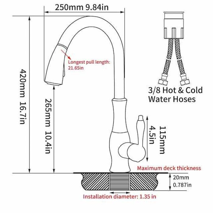 Kitchen Faucet with Sprayer Vessel Installation Brushed/Electroplated One Hole Widespread Pull Out/High Arc, Brass Kitchen Faucet Contain with Cold and Hot Water