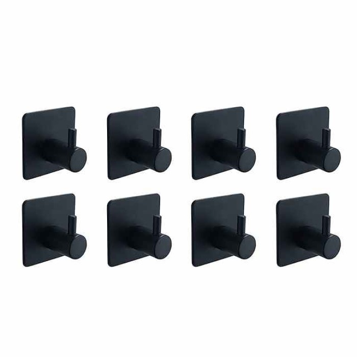 8pcs Wall Hooks for Coats,Rustproof 3M Self-adhesive Chrome Stainless Steel Robe Hooks,Wall Mounted Coat Hooks For Bathroom,Bedroom,Kitchen(Matte Black/Brushed Nickel)