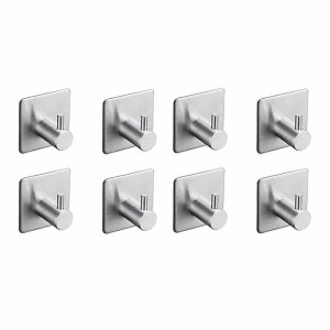 8pcs Wall Hooks for Coats,Rustproof 3M Self-adhesive Chrome Stainless Steel Robe Hooks,Wall Mounted Coat Hooks For Bathroom,Bedroom,Kitchen(Matte Black/Brushed Nickel)