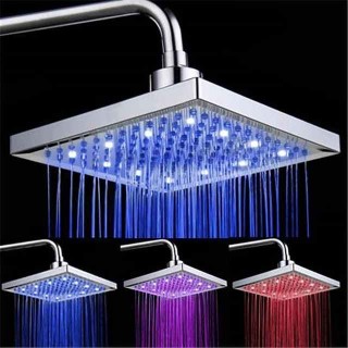 Square Multicolor Bathroom 1/3/7 Colors Automatic Changing Slowly Water Glow LED Light Rain Top Shower Head Electroplated and Ceiling Mounted