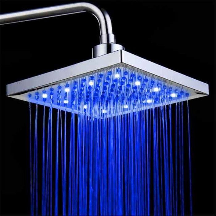 Square Multicolor Bathroom 1/3/7 Colors Automatic Changing Slowly Water Glow LED Light Rain Top Shower Head Electroplated and Ceiling Mounted