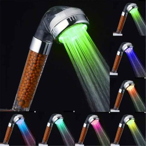 3-Color Temperature Sensitive LED Color Changing Hand Shower / ABS Water Powered Color Changing LED Hand Shower High Quality