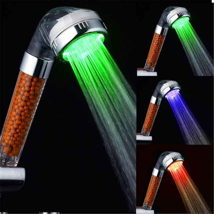 3-Color Temperature Sensitive LED Color Changing Hand Shower / ABS Water Powered Color Changing LED Hand Shower High Quality