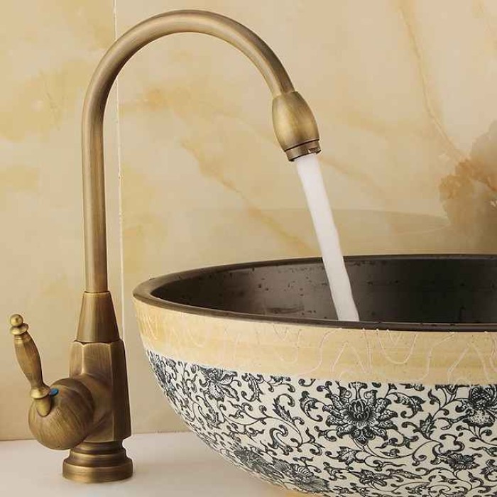 Bathroom Sink Faucet - FaucetSet / Widespread Antique Brass Centerset Single Handle One HoleBath Taps