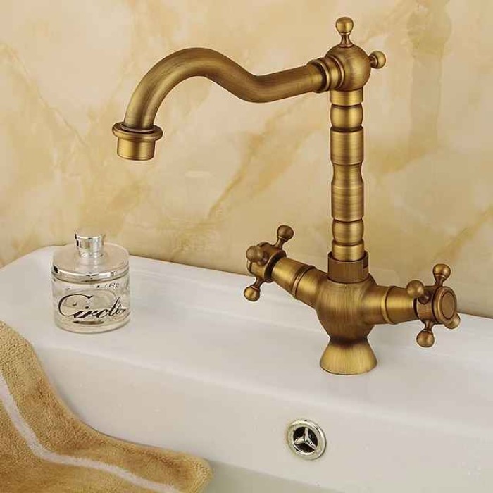 Kitchen faucet - Two Handles One Hole Antique Copper Standard Spout Centerset Contemporary / Antique Kitchen Taps