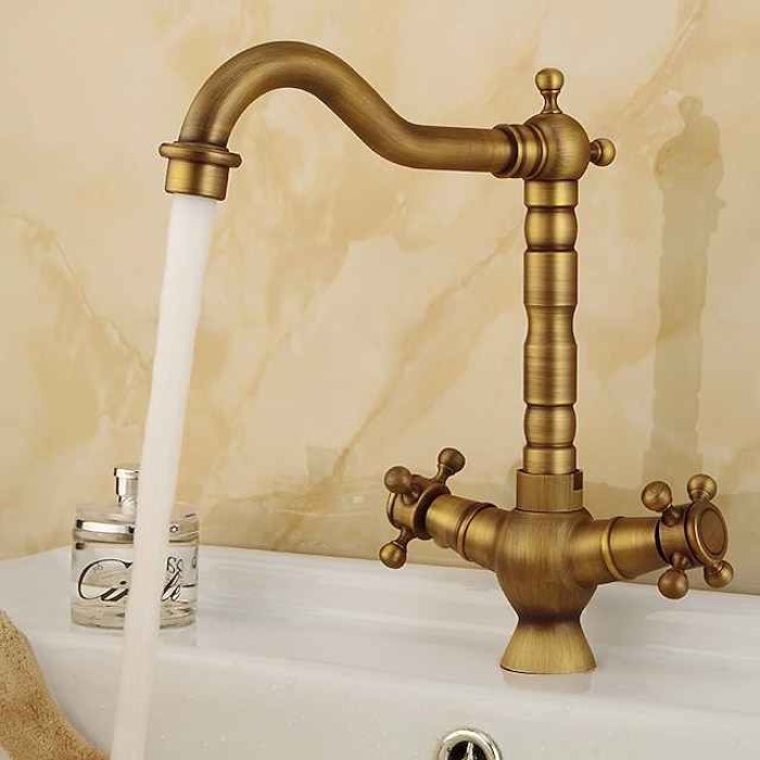 Kitchen faucet - Two Handles One Hole Antique Copper Standard Spout Centerset Contemporary / Antique Kitchen Taps