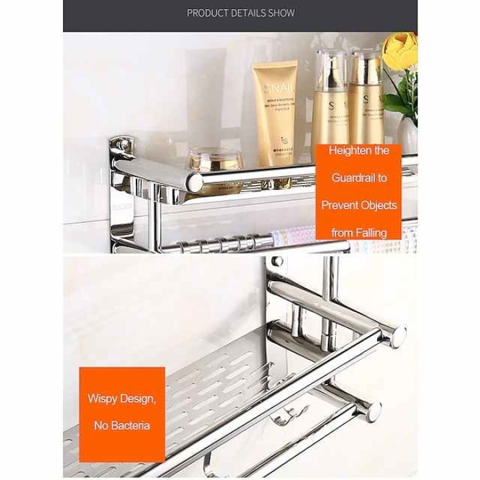 Floating Shelves With Towel Bar 1-3 Layers Premium SUS 304 Contemporary Stainless Steel 1pc Wall Mounted