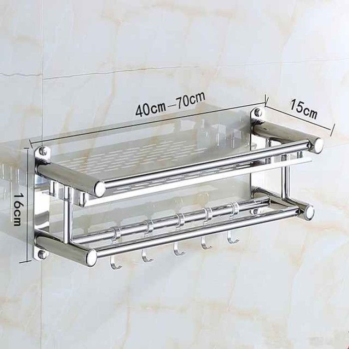 Floating Shelves With Towel Bar 1-3 Layers Premium SUS 304 Contemporary Stainless Steel 1pc Wall Mounted