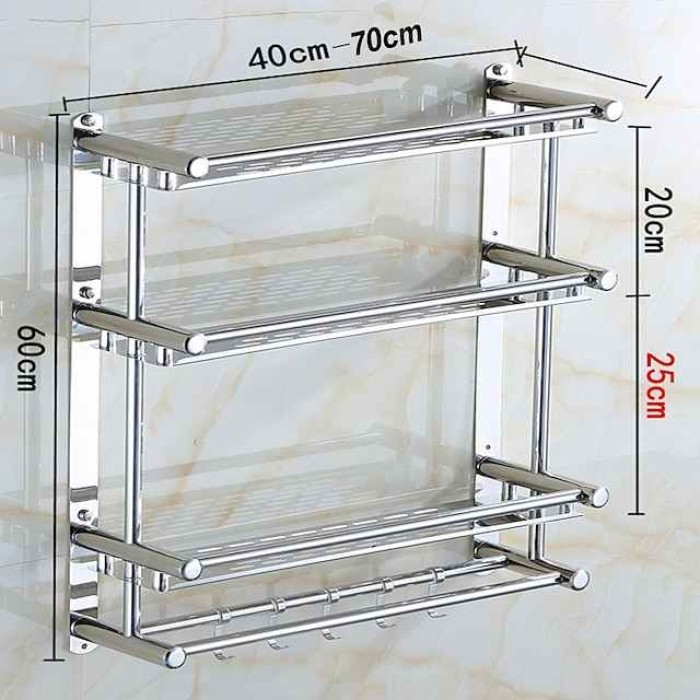 Floating Shelves With Towel Bar 1-3 Layers Premium SUS 304 Contemporary Stainless Steel 1pc Wall Mounted