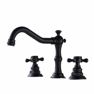 Antique Copper Bathroom Sink Faucet,Widespread Black Widespread Two Handles Three Holes Bath Taps with Hot and Cold Switch