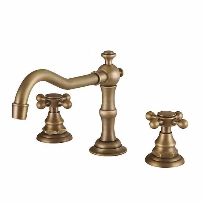 Antique Copper Bathroom Sink Faucet,Widespread Black Widespread Two Handles Three Holes Bath Taps with Hot and Cold Switch