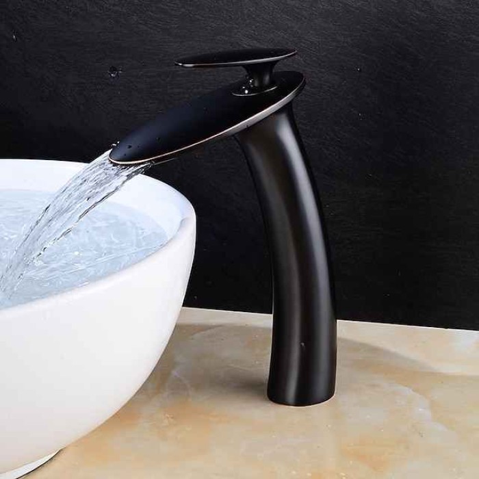 Waterfall Bathroom Sink Faucet with Supply Hose,Single Handle Single Hole Vessel Lavatory Faucet,Slanted Body Basin Mixer Tap Tall Body Commercial