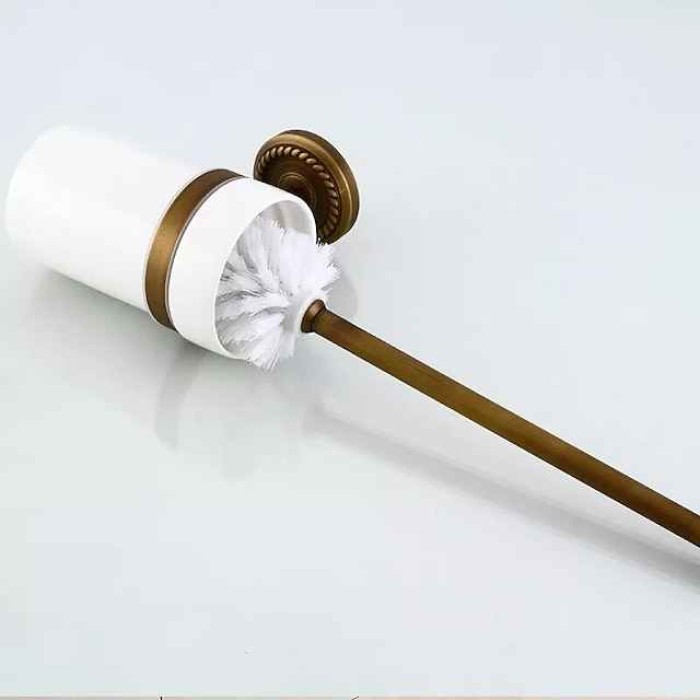 Toilet Brush with Holder,Antique Brass Ceramics Wall Mounted Rubber Painted Toilet Bowl Brush and Holder for Bathroom