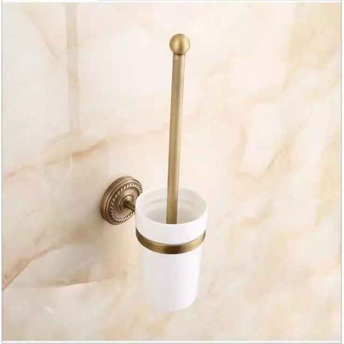 Toilet Brush with Holder,Antique Brass Ceramics Wall Mounted Rubber Painted Toilet Bowl Brush and Holder for Bathroom