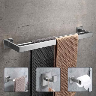 Bathroom Hardware Set 4 Pieces, SUS304 Stainless Steel Wall Mounted Bathroom Accessories, Include Robe Hook, Toilet Paper Holder, Towel Holder, Towel Bar