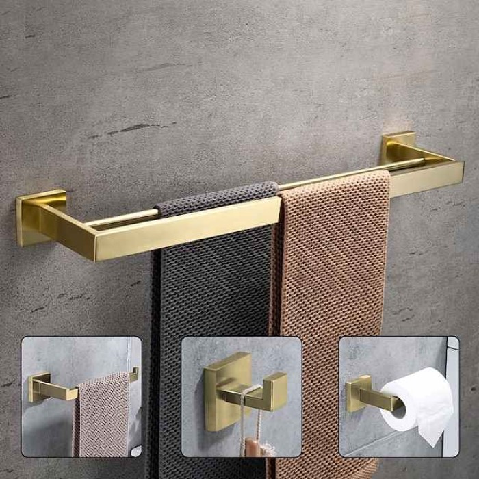 Bathroom Hardware Set 4 Pieces, SUS304 Stainless Steel Wall Mounted Bathroom Accessories, Include Robe Hook, Toilet Paper Holder, Towel Holder, Towel Bar