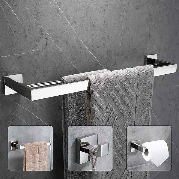 Bathroom Hardware Set 4 Pieces, SUS304 Stainless Steel Wall Mounted Bathroom Accessories, Include Robe Hook, Toilet Paper Holder, Towel Holder, Towel Bar