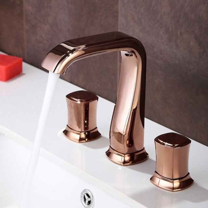 Bathroom Sink Faucet - Widespread Chrome / Oil-rubbed Bronze / Gold Widespread Two Handles Three HolesBath Taps / Vintage / Rose Gold / Black / Painted Finishes / Multi-Ply