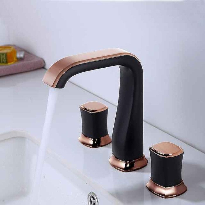 Bathroom Sink Faucet - Widespread Chrome / Oil-rubbed Bronze / Gold Widespread Two Handles Three HolesBath Taps / Vintage / Rose Gold / Black / Painted Finishes / Multi-Ply